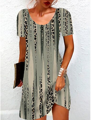  Femmes Mini Robe Robe Décontractée Robe T-Shirt Robe d'Été Robe trapèze Élégant Occasionnel Fête Plage Coupe régulière A Ombre Graphique Manche Courte Col ras du cou Vert cendré Été Printemps
