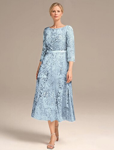  A-Linien-Kleid für die Mutter der Braut, elegant, zierlich, U-Ausschnitt, knielang, Chiffon, halbe Ärmel, mit Falten, einfarbig, 2025