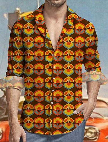  Retrò Vintage Anni '70 Camicia Camicia Aloha Hippie Floreale Costume Per uomo Mascherata Feste Abbigliamento quotidiano Parata dell'Orgoglio Adulti Camicia