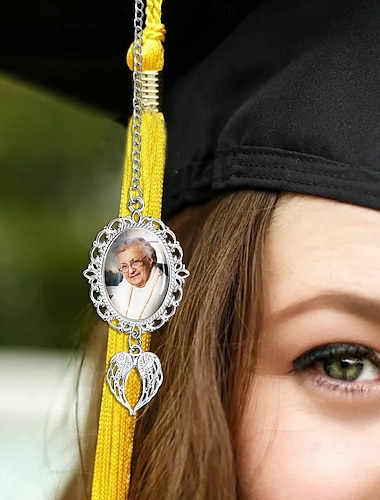  Gepersonaliseerde afstudeerkwast fotobedel, persoonlijk gedenkcadeau voor afgestudeerden, bedel met engelenvleugels, uniek aandenken voor vrienden of uzelf, perfect voor afstuderen, verjaardag, Kerstmis