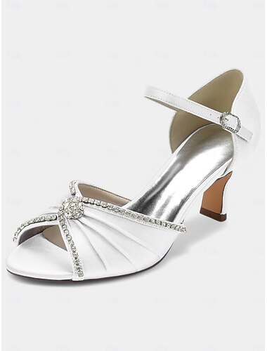  Damen weiße Satin Peep Toe Heels mit Strass-Fesselriemchen – elegante Cocktail- und Hochzeitsschuhe für abendliche Feiern