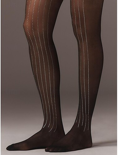  Transparente, gestreifte Strumpfhose mit Strasssteinen für Damen – Strumpfhosen mit funkelnden Kristallen, sexy Glitzerstrümpfe für Partys, Clubwear und Abendkleider