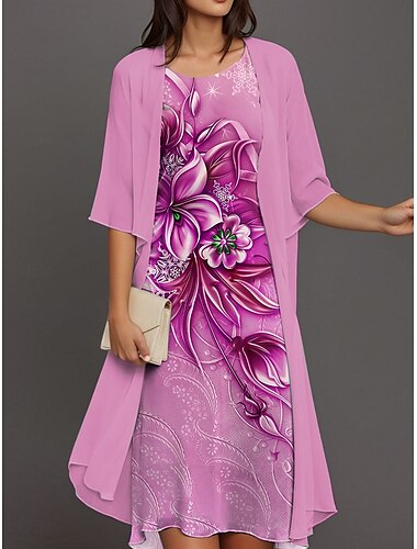  Damen Abschlusskleid Mini Kleid Kleid Set A-Linie Kleid Urlaub Lässig Floral Grafik Druck Halbarm Rundhalsausschnitt Täglich Pink Blau Lila Sommer Frühling Lockere Passform