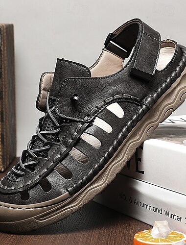  Braune Herrensandalen mit verstellbarem Riemen, offenem Zehenbereich und rutschfester Sohle für den Alltag und die Freizeit