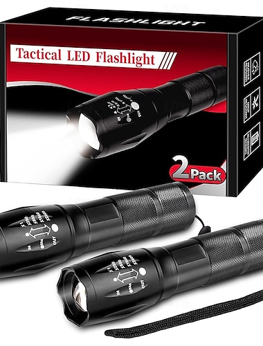  2-pack tactische zaklampen, militaire klasse 5 modi 3000 hoge lumen led waterdichte handzaklamp voor kamperen fietsen wandelen buitenshuis noodgevallen thuis