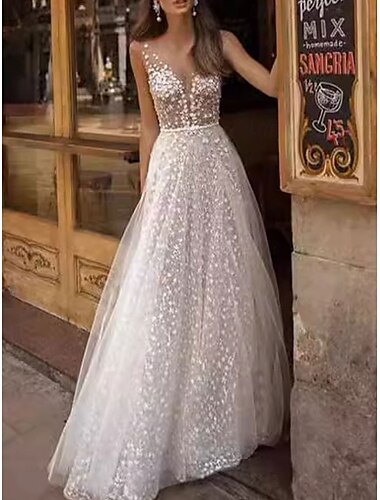  Hochzeitskleider Ballkleid V Ausschnitt Ärmellos Bodenlang Organza Brautkleider Mit Falten Einfarbig 2025