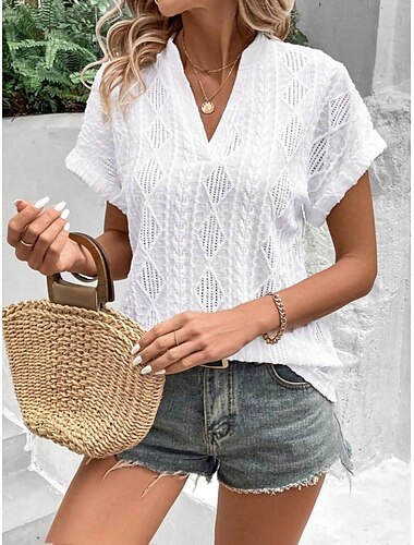  Blouse Femme Unie Élégante Décontractée à Manches Courtes Col V Hauts Réguliers Quotidien Vacances Blanc Rose Bleu Vert Été