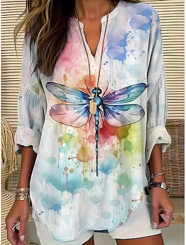  Damen Hemd Blumen Graphic Vintage Tropisch Hawaiianisch Langarm V Ausschnitt Normale Oberteile Täglich Festtage Strandbekleidung Bedruckt Weiß Sommer Frühling