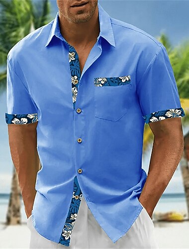  Per uomo Camicia Camicia Estiva Camicia casual Camicia da Spiaggia Camicia con Bottoni Nero Blu Manica Corta Stampa Bavero Vacanza Camicia hawaiana Abbigliamento Poliestere Moda Casual Confortevole