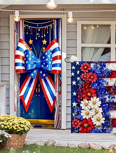  7月4日 ドア decoration ドアカバーと愛国者の庭旗 アメリカン インドア/アウトドア パティオ ガーデン 独立記念日