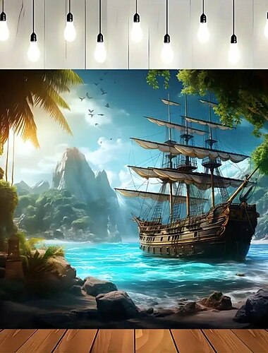  Landschaft Ozean Piratenschiff Hängender Wandteppich Wandkunst Großer Wandteppich Wandmalerei Dekor Fotograf Hintergrund Decke Vorhang Zuhause Schlafzimmer Wohnzimmer Dekoration