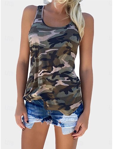  Dam Camisole linne Grafisk Dagligen Stylish Ledigt Ärmlös Rundhals Vanliga toppar Dagligen Mönster Rodnande Rosa Purpur Grön Grå Sommar Vår
