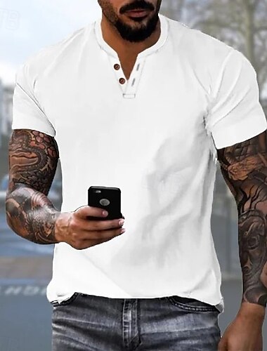 Pánské Tričko s knoflíkem Tričko Henley Trička Tričko s krátkým rukávem Krátký rukáv Henley Léto Plná / Jednobarevná Módní Designové Móda Dovolená ulice Jdeme ven Námořnická modř Černá Bílá Top