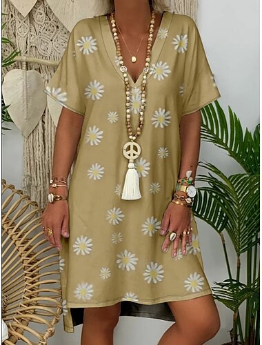  Kentucky Derby Damen Minikleid Freizeitkleid Urlaub Lässig Straße Ferien Normale Passform Blumen Grafik Kurzarm V Ausschnitt Blau Braun Khaki Aprikose Sommer
