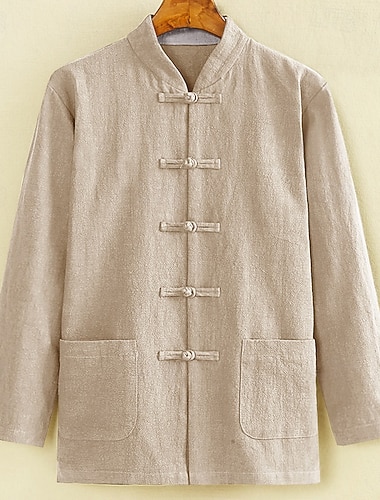  Homens Camisa Social Camisa de linho Camisa casual camisa de botão Camisa de algodão Tecido Férias Havaiana Preto Azul Marinha cáqui Manga Longa Faixa Primavera Roupa Bolso frontal