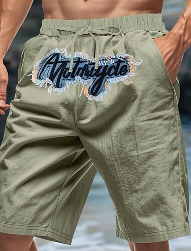  Bărbați Pantaloni Scurți Pantaloni scurți din in Pantaloni scurți de vară Pantaloni scurți de plajă Brodat Cordon Talie elastică Simplu Confort Respirabil Lungimea genunchiului În aer liber Zilnic