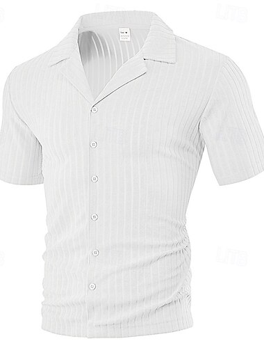 Herre Skjorte Sommer skjorte Casual skjorte Strandtrøje Button Up skjorte Sort Hvid Bordeaux Navyblå Kakifarvet Kortærmet Vanlig Krave Ferierejse Hawaiiansk Tøj Polyester Mode Afslappet Bekvem