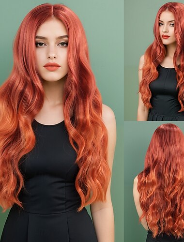  Parrucca Sintetica Ondulato Tessitura riccia Taglio Scalato Con Frangia Fatto a macchina Parrucca 28 pollici A1 Capelli Sintetici Per donna Classico Confortevole Gradiente di colore Multicolore