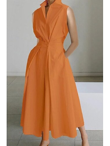  Damen Midikleid Weißes Kleid Trompeten- Meerjungfrauenkleid Kleid drucken Modisch Tee-Party Ausgehen Wochenende Regular Fit Glatt Blume Ärmellos V Ausschnitt Weiß Sahne Orange Aprikose Sommer