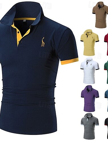  Herr Polo Golftröja Ledigt Sport Klassisk Kortärmad Grundläggande Färgblock Hjort Knapp Fram Sommar Vår Normal Mörkbrun Mörkgrå Svart Vit Gul Vinröd Polo