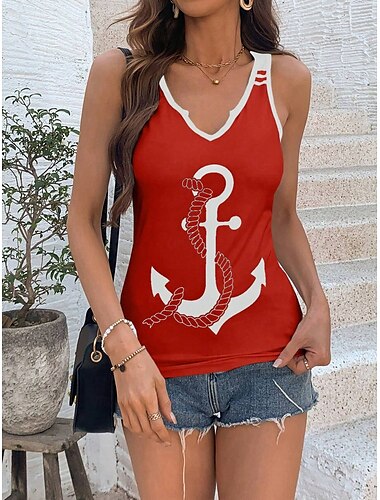  Damen Camisole-Tanktop Grafik Buchstabe Stilvoll Lässig Ärmellos V Ausschnitt Normale Oberteile Täglich Druck Weiß Rote Grün Sommer