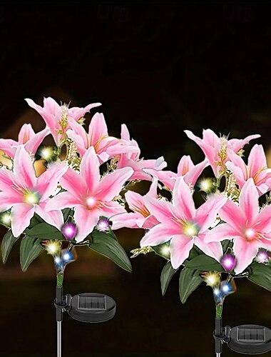  2 Stück LED-Solarleuchten für den Außenbereich, Lilien-Simulationsblume, Bodeneinstecklampe, 7 Kopfblumen, 42 Perlen, Hof, Garten, Rasen, Weg, Festival, Hochzeit, Party, Atmosphäre, Dekorationslichter
