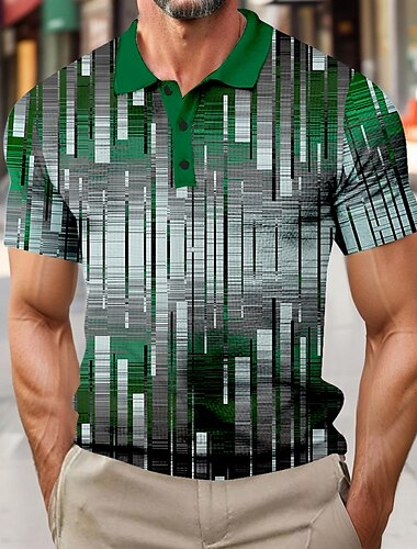  Férfi Geometriai Gofris pólóingek Rövid ujjú Pólóingek Galléros ingek Üzleti alkalmi Szabadtéri Üzleti Sportruházat Gombok 3D nyomtatás Nyár Rubin Bíbor Lóhere