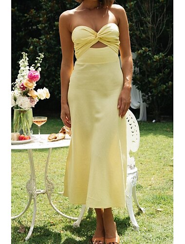  Pentru femei Rochii Midi Rochie albă Rochie de absolvire Modă Vacanță Zi de Naștere Concediu Fit regulat Simplu Fără manșon Fără Bretele Alb Galben Trifoi Vară