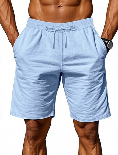  Herre Shorts Linneshorts Sommer shorts Strandshorts Lomme Snørelukning Elastisk Talje Vanlig Komfort Åndbart Knælængde udendørs Afslappet Daglig Mode Klassisk Stil Sort Hvid
