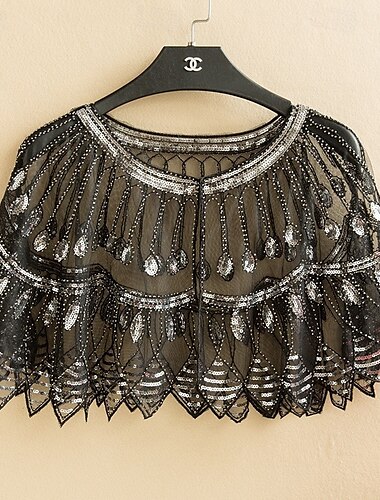  Retro Vintage Goldene Zwanziger 1920er Schal Wickeln Schals Der große Gatsby Flapper-Mädchen Pailletten Fransen Damen Karneval Hochzeit Abendgesellschaft Maskerade Erwachsene Schal