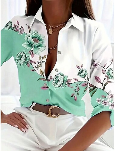  Dames Shirt Met Knopen Tuniek Shirt Kraag Lange Mouw Bloem Grafisch Casual Reguliere Tops Werk Dagelijks s Print Roze Blauw Groen Lente Herfst Winter