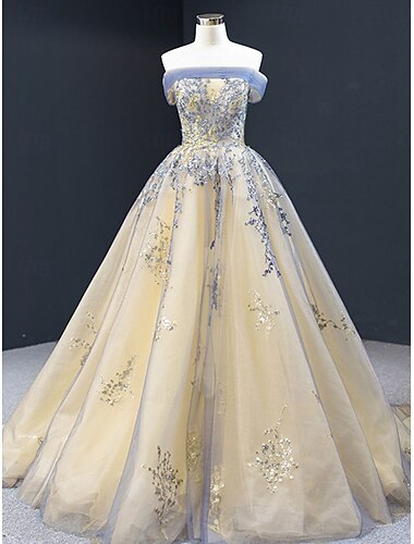  Hochzeitskleider Ballkleid Schulterfrei Ärmellos Bodenlange Schleppe Satin Brautkleider Mit Falten Applikationen 2025