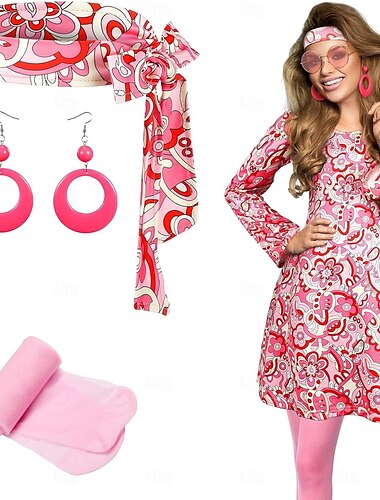  Retro vintage Jaren '60 Jaren '70 Cosplay kostuum Outfits Accessoires ingesteld Hippie Dames Carnaval Maskerade Prestatie Feest Prideparade Volwassenen Kleding Oorbellen Hoofdband