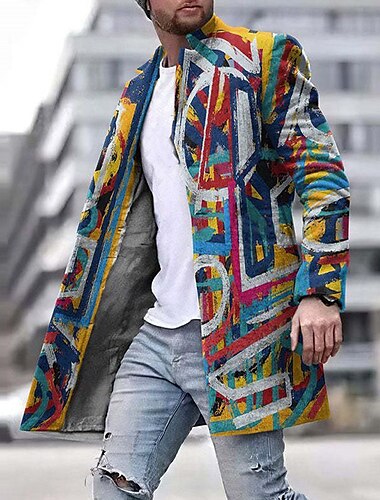  Herr Vinterkappa Rock Kappa Dagliga kläder Semester Med fickor Mönster Framficka Höst vinter Grafisk Gradient Ramp Streetwear Sport Nedvikt Normal Normal Svart Röd Brun Grön Regnbåge Jacka