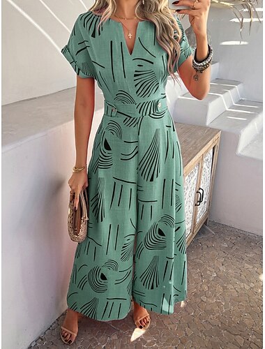  Damen Overall Aktive Grafik Kurzarm V-Ausschnitt Druck Urlaub Täglich Reguläre Passform Rot Blau Fuchsia Sommer