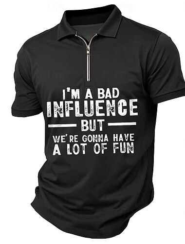  Herren Text Poloshirts mit Reißverschluss Kurzarm Polo-Shirts Hemden mit Kragen Lässig Outdoor Athleisure 3D-Druck Sommer Schwarz Rote Dunkelgrün
