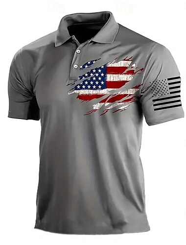  Amerikanischer Unabhängigkeitstag Herren Amerikanische US-Flagge Polo Kurzarm Polo-Shirts Hemden mit Kragen Vintage Lässig Outdoor Alltagskleidung Festival-Outfit 3D-Druck Sommer Frühling Herbst Rote