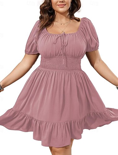  Retro Vintage Mittelalterlich Renaissance Mini Kleid Ausgestelltes Kleid Ren Faire Puffärmel Elfen Regentschaft inspiriert Einfarbig Damen Fantasie Maskerade Urlaub Alltagstauglich Erwachsene Kleid