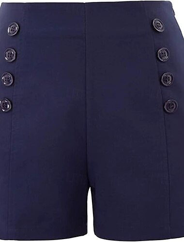  Damen High Waist Stretch Shorts Vintage Knopf Matrosen Shorts Pinup Shorts