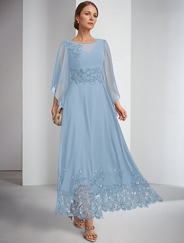  a-linie kleid mutter der braut kleid elegant funkeln&amp;Shine Jewel Neck Knöchellänge Chiffon Langarm mit Spitzenstickerei einfarbig 2025