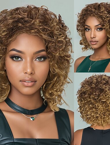  Synthetische Perücken Wellen Curly Webart Asymmetrischer Haarschnitt Tiefes Teilen Maschinell gefertigt Perücke 10 Zoll A1 Synthetische Haare Damen Klassisch Komfortabel Farbverläufe Mehrfarbig