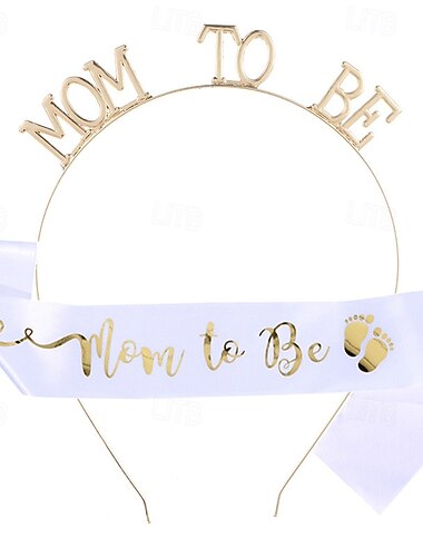  Baby Shower Decoration Sash and Headband Kit, Mom to Be Set with Headband and Etiquette Sash Belt, 2-Piece Maternity Gift for Baby Shower Party Decorations
