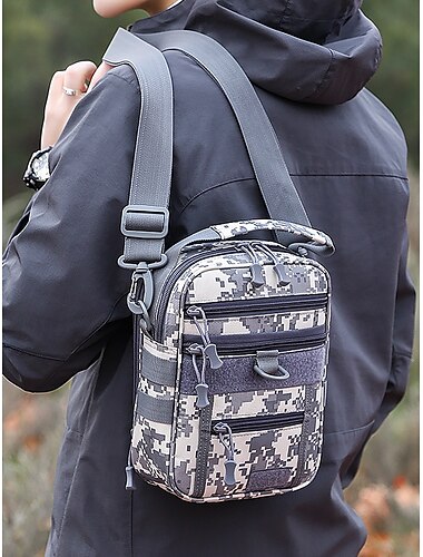 Multifunktionale Umhängetasche für Herren mit digitalem Camouflage-Muster und mehreren Taschen – taktischer Stil für Outdoor-Enthusiasten zum Wandern, Reisen und für den täglichen Gebrauch, Weiß, Schwarz, Grün