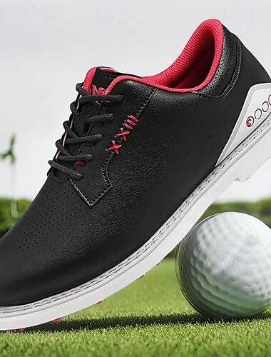  Klassische weiße Golf-Sneaker für Herren mit roten Akzenten, perforiertes Design, bequeme Passform, ideal für Freizeitgolfer