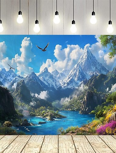  uma paisagem natural de plantas altas montanhas e lagos tapeçaria arte de parede grande tapeçaria mural decoração fotografia pano de fundo cobertor cortina casa quarto sala de estar decoração