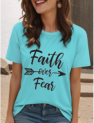  女性用 Tシャツ グラフィック レタード スタイリッシュ カジュアル 半袖 クルーネック ラウンドネック レギュラートップス 日常 週末 プリント ホワイト ブルー パープル 夏 春