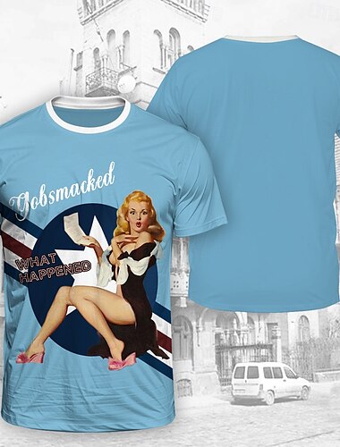  T-Shirt-Ärmel T-Shirt Retro Poster Retro-Mädchen Grafik Für Herren Erwachsene Maskerade 3D-Druck Urlaub Party