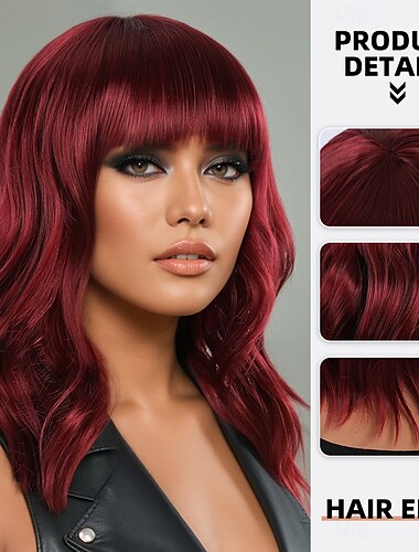  Perucas sintéticas Ondulado Onda de Água Corte Assimétrico Franja Lisa Fabrico à Máquina Peruca 16 polegadas A1 Cabelo Sintético Mulheres Confortável Cores Gradiente Cabelo com Luzes / Reflexos Vinho