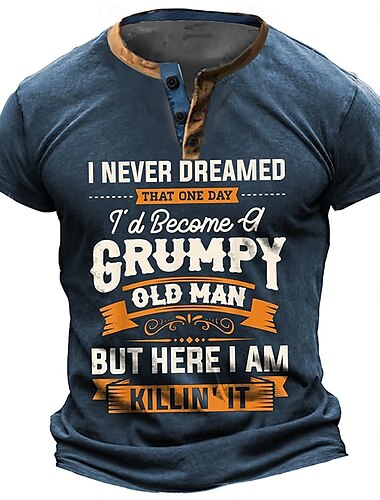  男性用 レタード メッセージ オートバイ Tシャツ 3Dプリント アスレイジャー ヘンリー ストリートスタイル ストリート カジュアル 夏 春 ブルー ブラウン ダックグレー ヘンリー ヘンリーTシャツ