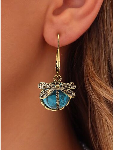  серьги-подвески Intage Dragonfly для женщин – позолоченные серьги-подвески в стиле бохо с синими стеклянными бусинами, украшения в природном стиле для повседневного использования, вечеринок и подарков